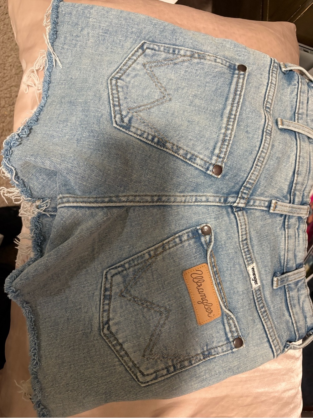 Wrangler Light Blue Denim Cutoff Shorts with Frayed Hem